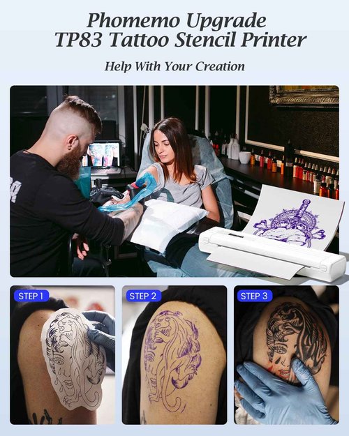 Tattoo Stencil Printer, Upgraded Thermal Tattoo Printer Machine with 10pcs Transfer Paper, Wireless Bluetooth Tattoo Printer for Tattoo Artists & Beginners, Compatible with iPad Phone PC