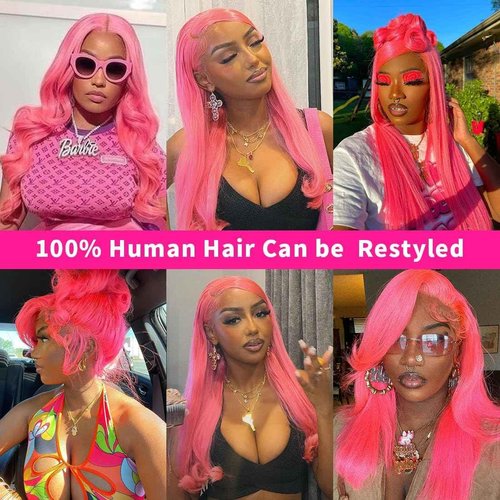 BUGUQI Pink Lace Front Wigs Human hair Pink Wigs Human Hair Body Curly Human Hair Wig For Women Body Wave Lace Frontal Wigs Human Hair 200% Density HD Transparent Pre Plucked