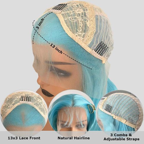 QMSSR Light Blue Lace Front Wigs Loose Curly Wave Hair Wig Pre Plucked Glueless Blue Wig Long Wavy Synthetic Lace Front Wigs For Women