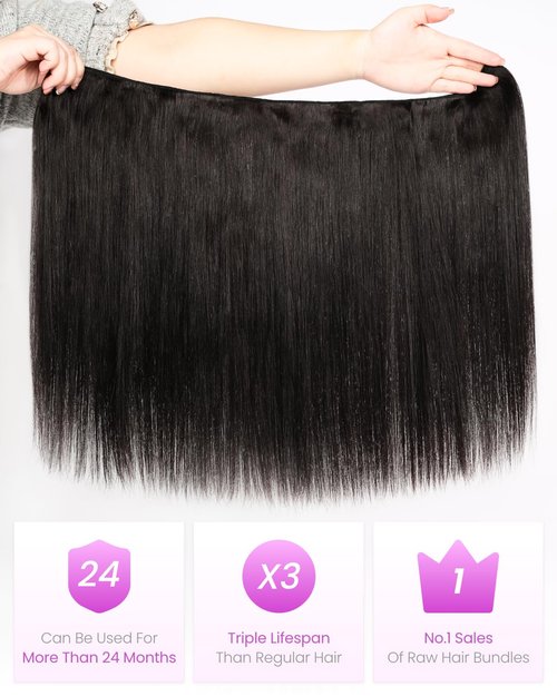 Arabella 15A Raw Straight Bundles Human Hair Natural Black Hair Bundles 100% Raw Vietnamese Human Hair,Three Times the Lifespan 20 Inch