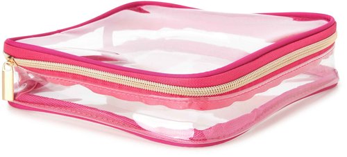 Juicy Couture Pink Makeup Bag Cosmetics Organizer Travel Essentials Weekender Logo Shiny Trim