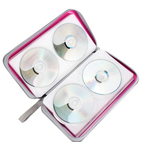 CD Case, Siveit DVD Case Holder 96 Capacity Hard Plastic CD DVD Disc Cases Storage Binder Wallet for Car Home Office Travel (Hot Pink)