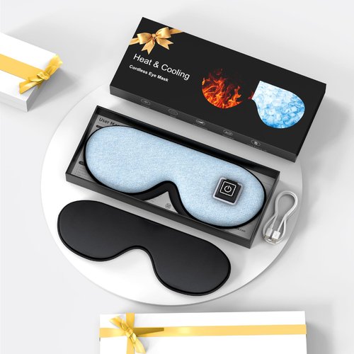BOQUBOO Cordless Heat Cooling Sleep Eye Mask for Dry Eyes Migraines Improve Sleeping, Heated Eye Mask for Birthday Mothers Days Gifts (Blue)