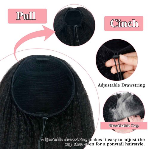 Nvnvdij Kinky Straight Half Wig Human Hair 200% Density Wear Go Glueless Wigs Human Hair 16 Inch Kinky Straight 3 In 1 Half Wigs for Women Drawstring Seamless Flip Headband Wig Beginner Friendly