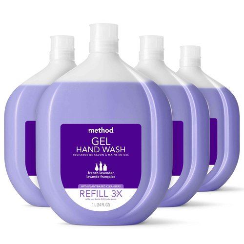 Method Gel Hand Soap Refill, French Lavender, Recyclable Bottle, 34 oz (Pack of 4)