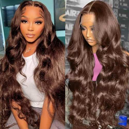 200 Density 13X6 Chocolate Brown Body Wave Lace Front Wigs Human Hair 13x6 HD Transparent Lace Front Wigs For Women Auburn Brown Colored with Baby Hair Glueless Wigs Human Hair Full And Thick 18 Inch