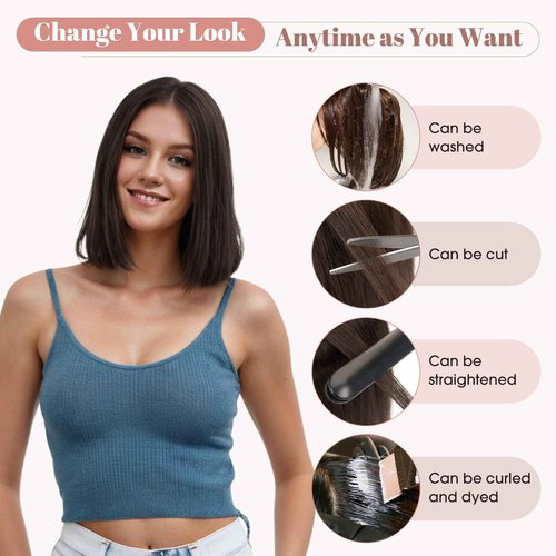 Hairro Human Hair Topper without Bangs, Clips on 360° 3D Cover Real Hairpieces Lightweight, 2.25"x6" Base for Women with High Hairline/Thinning Hair, 14 Inch Golden Brown Mix Bleach Blonde No Bangs