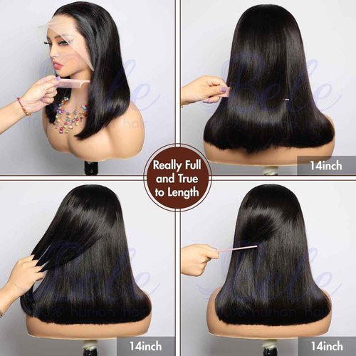 BELE 13X4 Straight Lace Front Wigs Human Hair 210% Density Straight Human Hair Wigs Double Drawn Hair Wigs for Black Women Bleached Knots Pre Plucked with Baby Hair 18 Inch