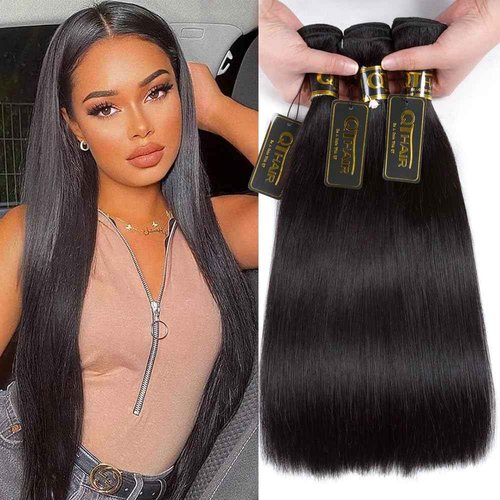 QTHAIR 16A Grade Straight Human Hair Bundles 16" 16" 18" 100% Unprocessed Virgin Indian Human Hair Extensions For Women Human Indian Straight Hair Bundles Bundles Human Hair