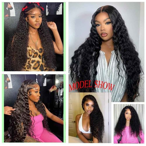 Deep Wave Lace Front Wigs Human Hair 200% Density 13X4 Lace Front Wigs Human Hair Pre Plucked HD Lace Frontal Wigs for Women 26inch Black Curly Wigs Human Hair
