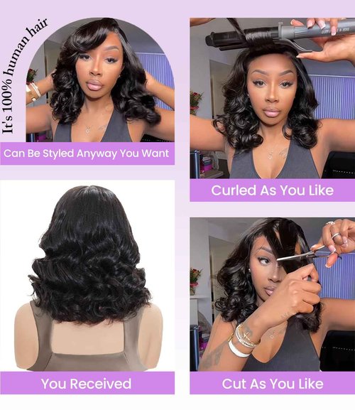 Bouncy Loose Wave Wig Human Hair Wigs for Black Women Glueless Wig Human Hair Pre Plucked Pre Cut 6X5 Loose Body Wave Lace Front Short Bob Wig Ready to Wear Wigs Glueless Human Hair