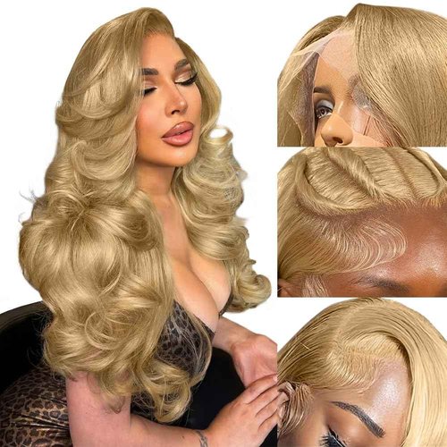 AHUFALU Honey Blonde Lace Front Wig Human Hair 13x4 Hd Lace Frontal Wigs 150% Density Honey Blonde Wig Human Hair 27# Colored Body Wave Wigs Pre Plucked 26Inch