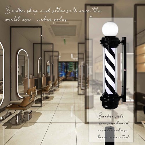 MIUXIU 35'' Barber Pole Light, Black White Rotating Hair Salon Open Sign, Wall Mount, Save Energy