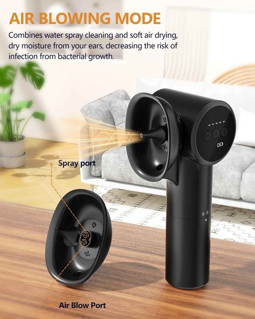 Upgraded Ear Wax Removal with Dual Tank, Wash & Dry 2-in-1, 160ml*2 Large Capacity Tank & 5 Pressure Modes, Ecleen Ear Cleaner Kit with USB-C Cable for Ear Cleaning & Ear Drying