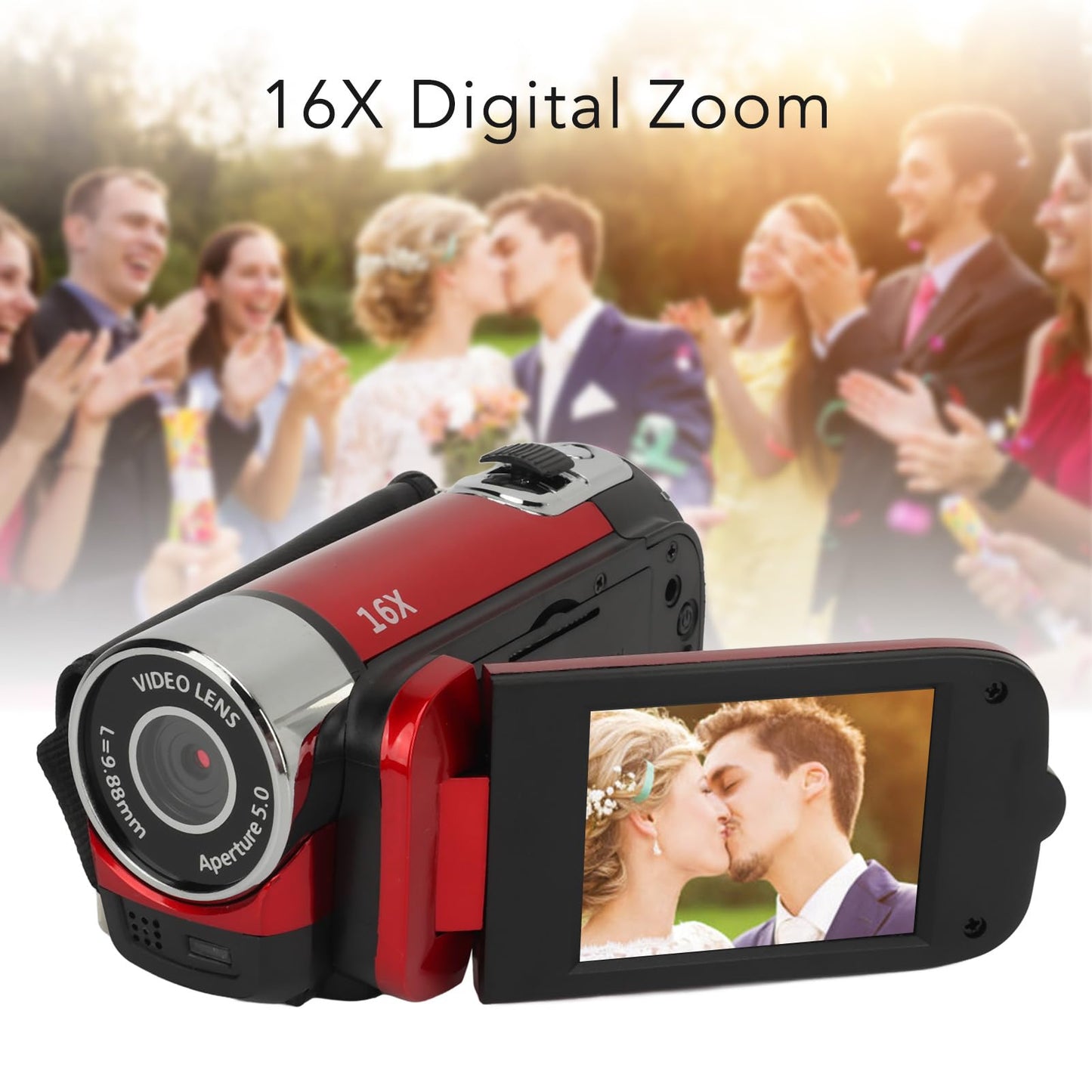 1080PDigital Camera, 16MP Camcorder with 2.4 Inch Rotatable Screen, 16X Zoom HD Video Recorder with Fill Light, Video Camera Built in Battery (Red)