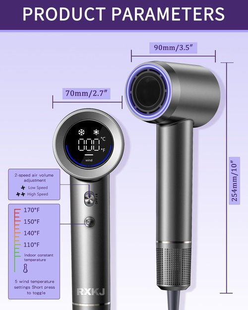 Hair Dryer, 15000RPM High Speed Ionic Hair Dryer for Fast Drying, Professional Lightweight with Magnetic Nozzle, 5 Temperatures and 2 Speeds, Low Noise, Suitable for Travel and Home Use