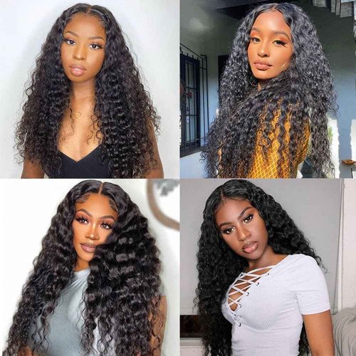 Deep Wave Human Hair Bundles- 20/22/24 Inch Curly Deep Wave Bundles Unprocessed Brazilian Virgin Wet and Wavy Bundles human hair 12A Hair Extensions Real Human Hair for Woman Natural Color Full, Soft