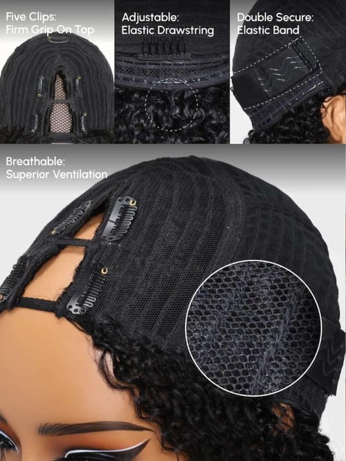 Beauty Forever EasiContour V Part Wigs Human Hair Yaki Straight Upgrade U Part Wigs Glueless Full Head Clip In Half Wig V Shape Drawstring Wigs No Leave Out Natural Color 150% Density 16inch