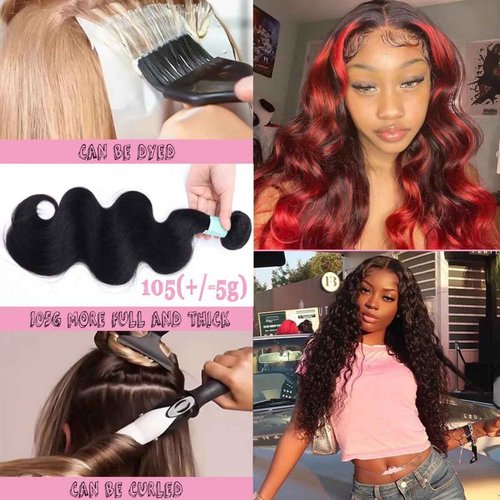 Poghes Human Hair Body Wave 3 Bundles Human Hair 12A Brazilian Hair 100% Unprocessed Virgin Human Hair Extensions for Women (12/14/16 Inch)