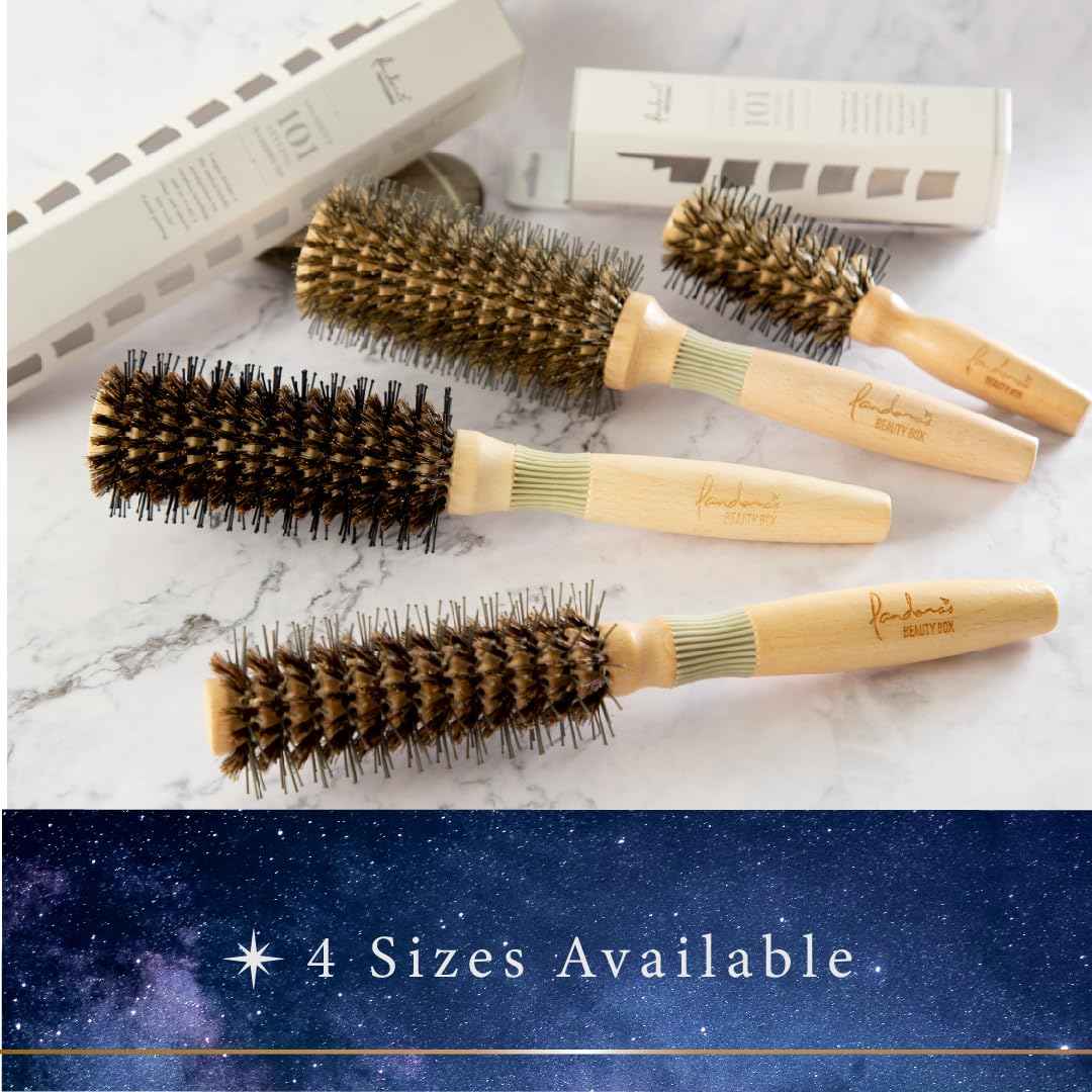 Pandora's Beauty Box The 101 GoShiny Hairbrush - FSC Wooden Handle/Boar Bristle Brush/Heat Resistant/Styling/Blowout/Patented (Large)