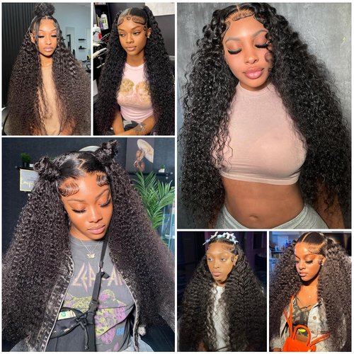 AYEGE 28 Inch 13X6 Deep Wave Lace Front Wigs 180% Density Deep Curly Wig Pre Plucked Glueless HD Lace Frontal Wig with Baby Hair for Women