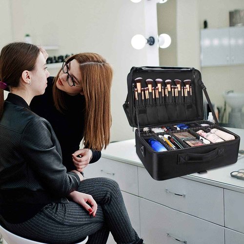 Relavel Extra Large Makeup Case Travel Makeup Train Case Professional Makeup Artist Bag Portable Nail Organizer Box Art Supply Case with Adjustable Dividers/Attach to Trolley/Shoulder Strap (Black)