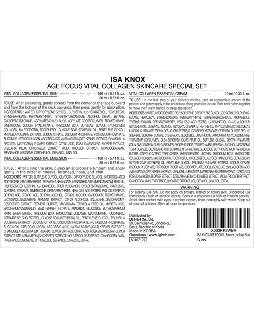 ISA KNOX AGE FOCUS VITAL COLLAGEN SKINCARE GIFT SET (370ml / 12.51 Fl Oz) - Korean Luxury Premium High-end Skin Toner, Emulsion Lotion, Cream by LG BEAUTY. Hydrolyzed Collagen,
