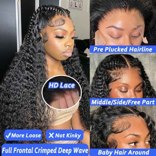 Simeider Deep Wave Lace Front Wigs - Human Hair, 200 Density, 13x6 Deep Curly, Glueless Frontal Wigs, Pre Plucked With Baby Hair, HD Lace Front, 20 Inch