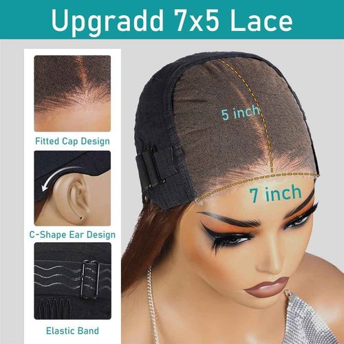 FTQZKEY 28 Inch 7x5 Brown HD Lace Closure Wigs Human Hair 220 Density Wear and Go Glueless Wigs Human Hair Pre Plucked Pre Cut with Bleached Knots Brown Straight Hair for Beginners