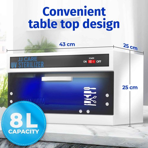 JJ CARE UV Sanitizer Cabinet – 8L Capacity, Manual Timer, Professional Tabletop UV Sanitizer Cabinet for Salon, Spa, Office & Home Use, 99% Sanitization Efficiency