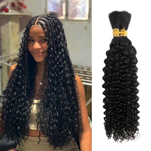 Curly Human Braiding Hair for Boho Braids Bohemian Water Wave Bulk 100% Human Hair for Micro Braiding Hair Wet and Wavy Boho Knotless Braids Hair No Weft 2 Bundles 100g Natural Color
