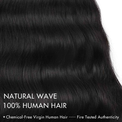 FAVE 16 Inch Human Hair Wig with Bangs 1×3 HD Lace Top Glueless Bang Wig Human Hair for Women, Natural Waves Looking,Beginner Friendly(Natural Color)