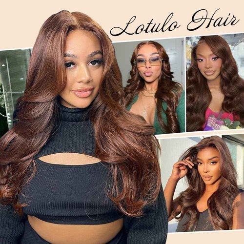abbildung 28inch Chocolate Brown Lace Front Wig Human Hair 13x6 HD Transparent Body Wave Lace Front Wigs Human Hair Pre Plucked Glueless Frontal Brown Wig Human Hair 180% Density #4