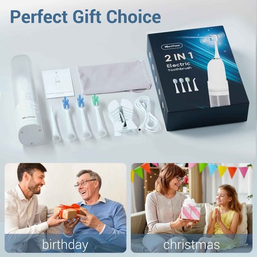 Upgraded 2-in-1 Electric Toothbrush with Water Flosser 2.0 – Ultrasonic Brushing with Built-in Water Outlet, 3+4 Modes with Point-Jet, Portable Oral Irrigator, IPX7 Waterproof, for Travel & Home