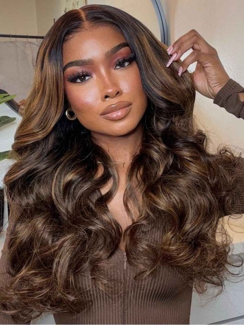 Nadula Balayage Ombre V Part Yaki Wavy Drawstring Wigs Human Hair No Leave Out Upgrade U Part Wig,Glueless Highlight V-part Wavy Wig with Flip Out Bangs Ready to Go Vpart Wig 150% Density 18inch