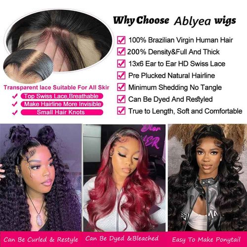 Ablyea 13x6 Body Wave Lace Front Wigs Human Hair Pre Plucked 13x6 HD Transparent Frontal Wigs Human Hair 200 Density Body Wave Glueless Human Hair Wig for Women 28 Inch