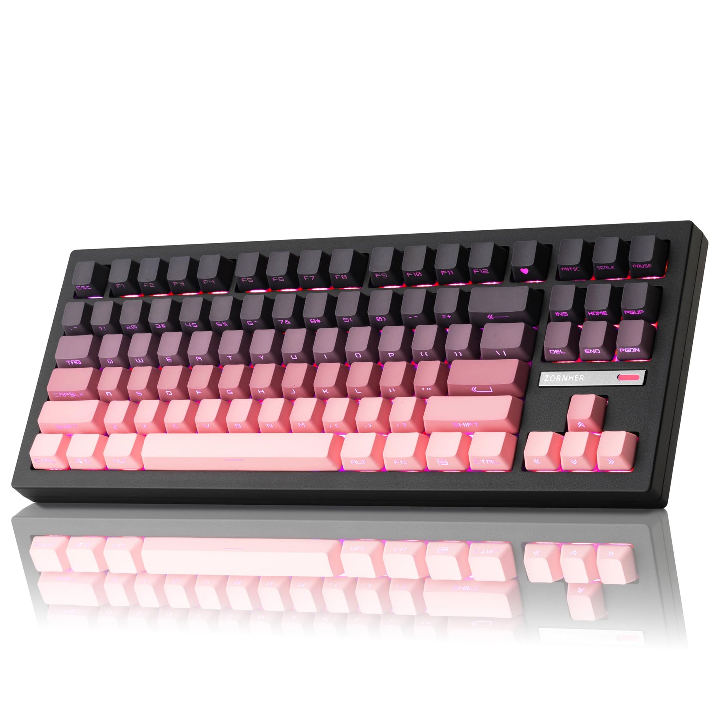 ZORNHER ZH870 Wireless Mechanical Gaming Keyboard,80% Pink & Purple Custom Creamy Sound Keyboard with Shine Through PBT Keycaps,Pre-lubed Linear Switches,Hot-Swappable,RGB Backlit,2.4GHz/USB-C/BT5.0