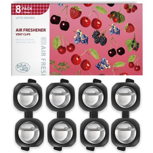 Car Air Freshener Vent Clips, 8 Pack, Provides Long-Lasting Scent, Up to 240 Days, Odor Eliminator (Cherry)