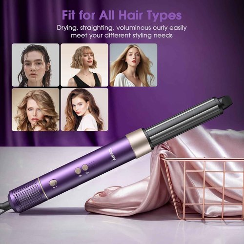Vincofy 7 in 1 Blow Dryer Brush and Hair Dryer, Hot Hair Styler with Negative Ion 110,000 RPM Hair Straightener Brush for Fast Drying Straightening Curling Voluming, Suitable for All Types,Purple
