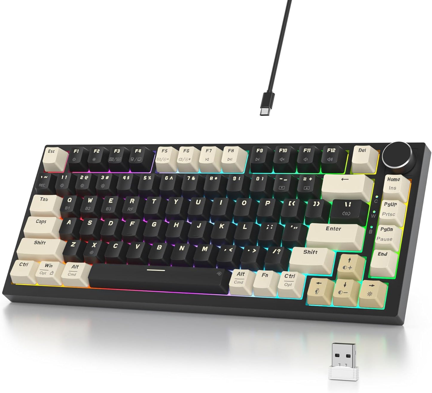 400PRO 75% Wireless Creamy Mechanical Keyboard Black, Gasket Hot Swappable RGB Gaming Keyboard, Bluetooth/2.4GHz/USB-C Thocky Keyboard with Pre-lubed Cream Grey Switches (82 Black)
