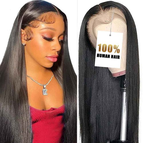 ITODAY 28 Inch Straight Lace Front Wigs, 100% Human Hair, [2-Year Life], Skinlike HD, 13x4 Lace Frontal Wigs Human Hair, Pre Plucked Free Part