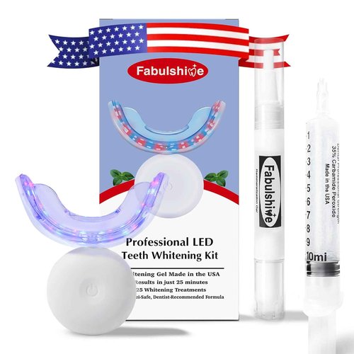 Fabulshine American Teeth Whitening Kit, Teeth Whitening Gel, Pen, Whitening Trays with Light, 25 Uses, Whiten Up to 8 Shades in 1 Week, 2025 Powerful Teeth Whitener