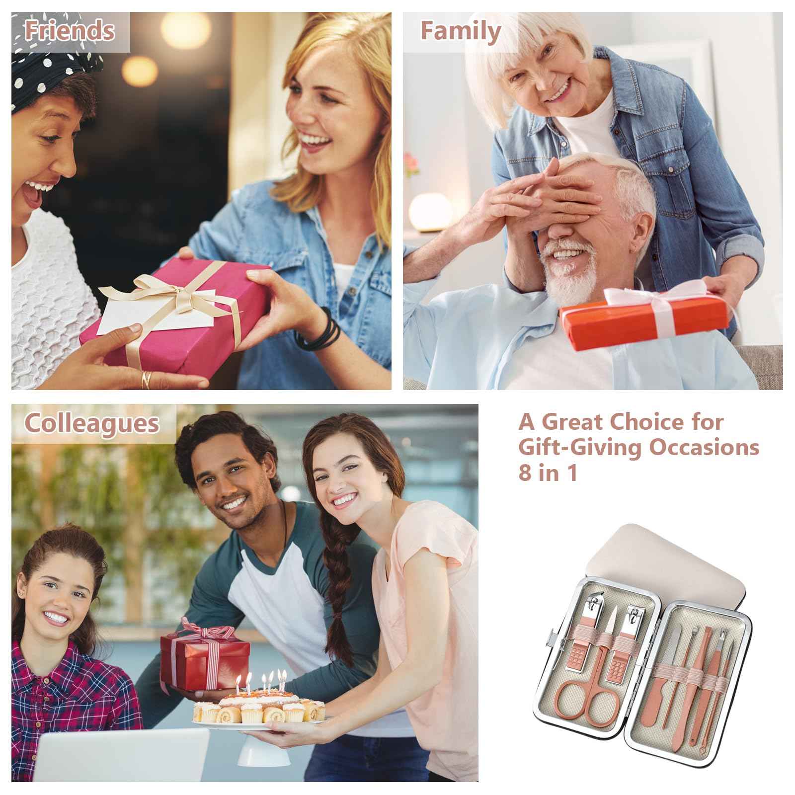 Geosar 50 Set 8 in 1 Travel Manicure Kit Bulk Professional Nail Clippers Pedicure Nail Care Tools Grooming Stainless Steel Set with Portable Travel Case, Gift for Christmas Men Women(Rose Gold)