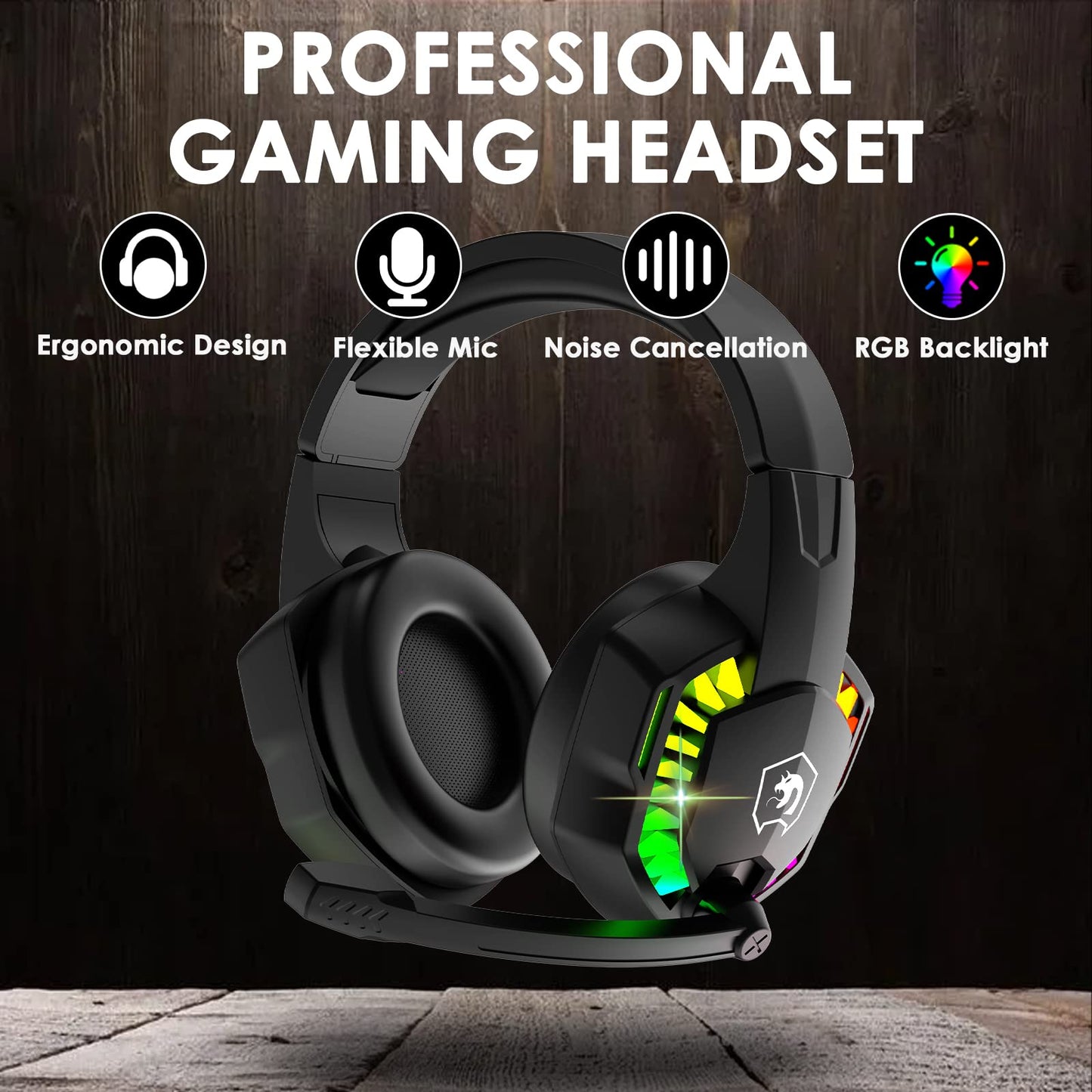 60% Gaming Keyboard Honeycomb Mouse and RGB Headset Comboith Rainbow Backlight Ergonomic 62Key Mechanical Feeling Adjustable 7200DPI Mice Stereo Sound Headphone for PS4 Xbox One PC Mac Gamer