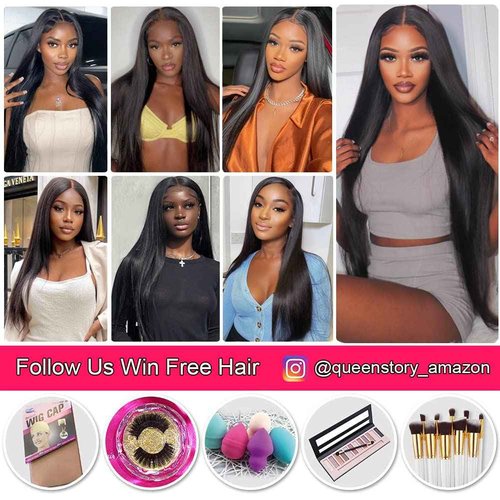 Queen Story 13x4 Lace Front Wigs Human Hair Pre Plucked with Baby Hair 180% Density Brazilian Straight Human Hair Wigs for Black Women 9A Glueless HD Lace Frontal Wigs (20inch, Natural Color)