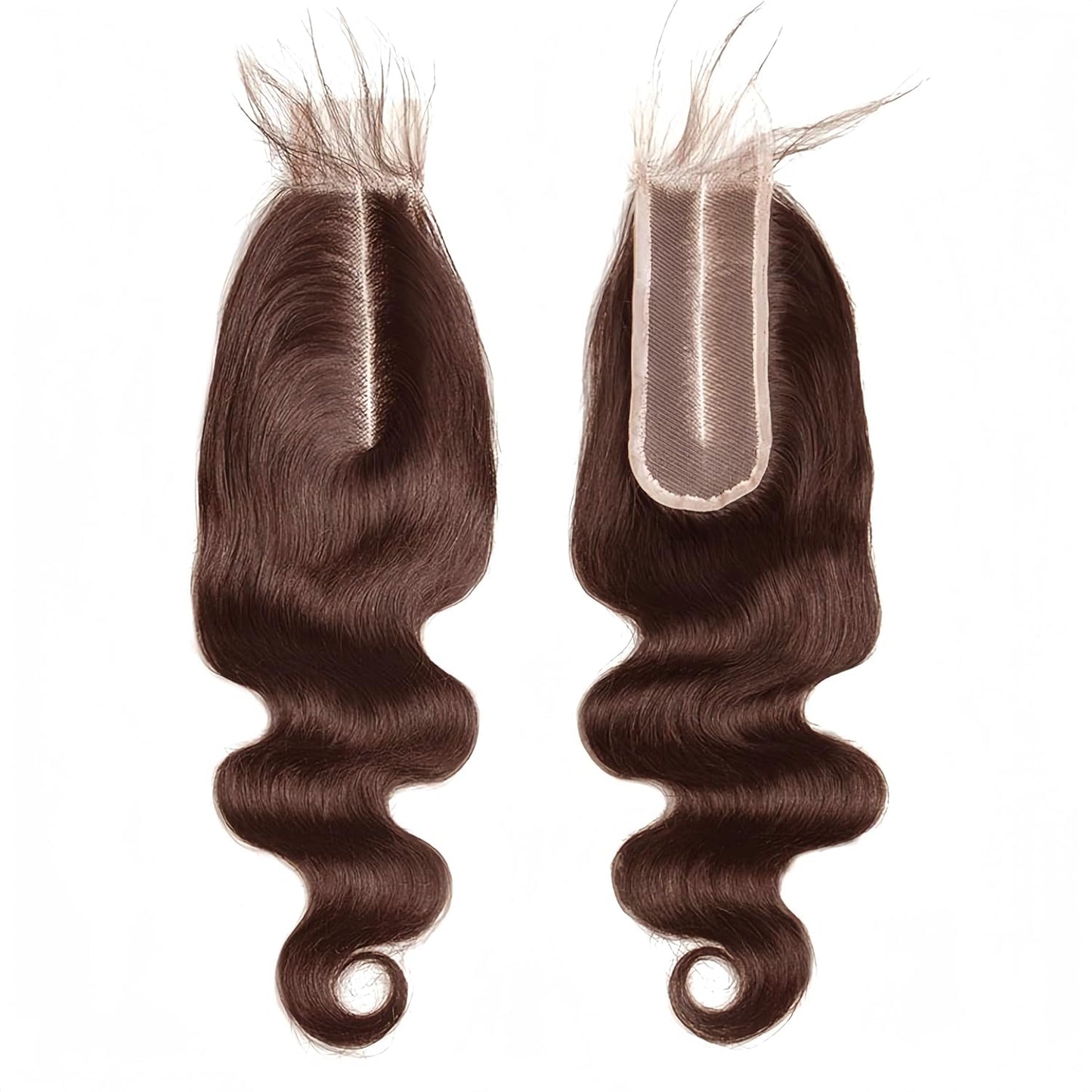 #4 Brown Human Hair Closure Transparent Lace 2x6 Brown Body Wave Closure Pre Plucked Deep Part 100% Unprocessed Human Virgin Hair Wet And Wavy 18 Inch