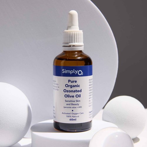 Simply O3 Pure Organic Ozonated Olive Oil 600 Peroxide For Face and Skin Helps In Acne, Anti-Aging, Wrinkles and All Skin Problems For Sensitive Skin with Made in Spain