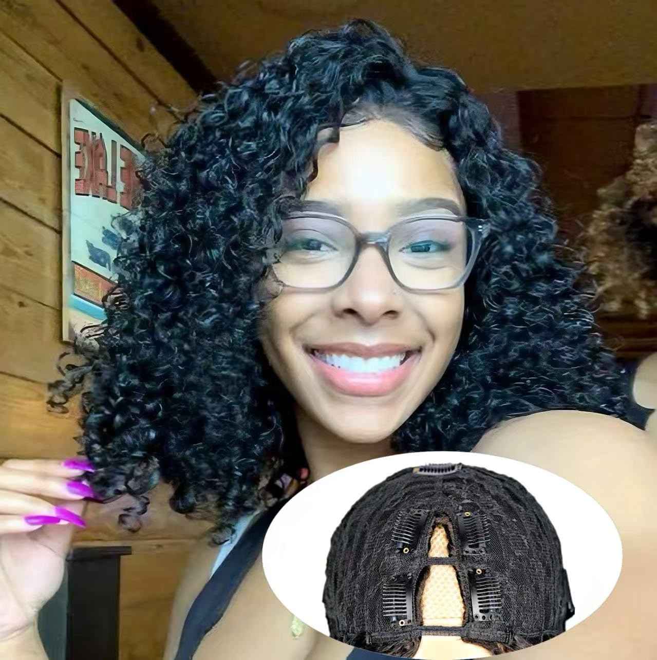 GKOKG V Part wig Human Hair Curly Upgrade U Part Wig For Black woman 100% Human Hair V Shape Cury Glueless Clip In Half Wig Natural Color No Leave Out 180% Density 22inch