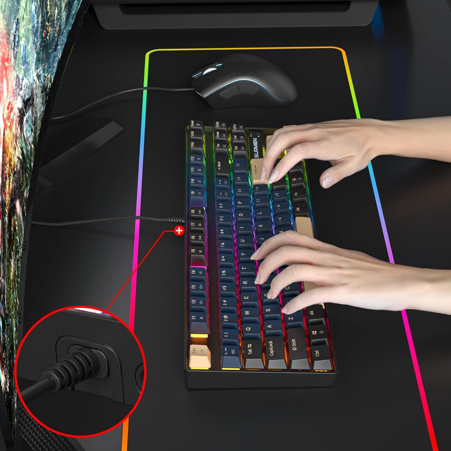 75% Mechanical Gaming Keyboard, 87 Keys Compact TKL Wired Linear Red Switches Detachable USB NKRO RGB Backlight Keyboard for Win/Mac/PS4/PS5/Xbox.（Blue Samurai）