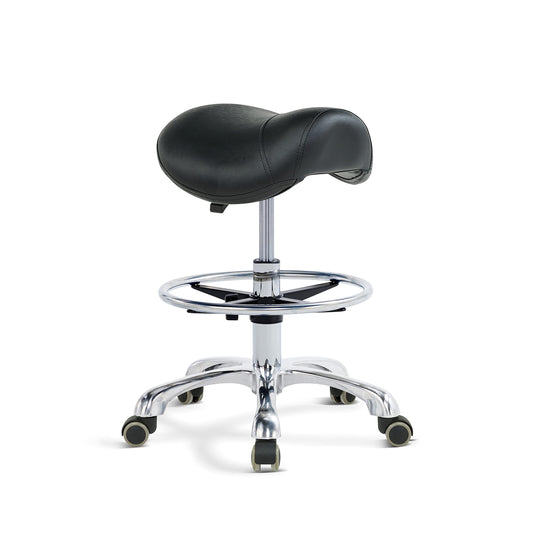 Grace&Grace Ergonomic Rolling Saddle Stool Chair with Wheels Adjustable Swivel Stool with Back and Footrest Heavy Duty for Esthetician, Artist, Dental, Medical, Spa, Salon, Cutting, Home Office